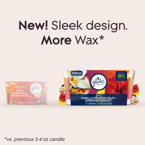 Glade 2in1 Single Wick Candles, Hawaiian Breeze + Vanilla Passionfruit, 8.16 oz, 2 Count Perspective: left