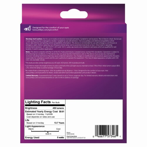 Philips 5-Watt 40W Equiv A19 Clear Ultra Definition LED Light Bulb 5000K Perspective: left