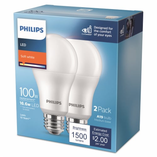 Philips 16.6-Watt (100-Watt) A19 LED Light Bulb - Soft White (2700K) Perspective: left