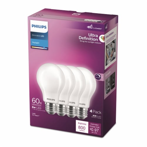 Philips 8-Watt (60-Watt) A19 LED Dimmable Flicker Free Light Bulb - Daylight (5000K) Perspective: left