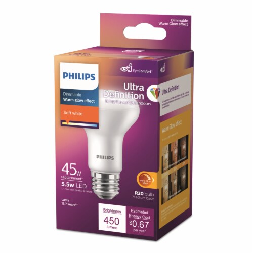 Philips 5.5-Watt (45-Watt) R20 Reflector LED Dimmable Flicker Free Light Bulb - Soft White (2700K) Perspective: left