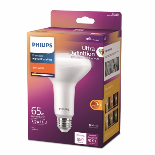 Philips 7.5-Watt (65-Watt) BR30 Reflector LED Dimmable Flicker Free Light Bulb - Soft White (2700K) Perspective: left