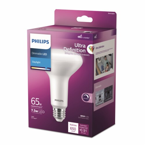 Philips 7.5-Watt (65-Watt) BR30 Reflector LED Dimmable Flicker Free Light Bulb - Daylight (5000K) Perspective: left