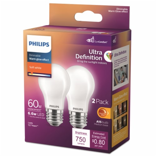 Philips LED 60-Watt Equiv 6.6-Watt A15 Frosted Ultra Definition Light Bulb Soft White 2700K Perspective: left