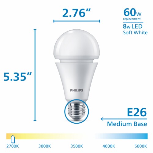 Philips 60-Watt Replacement, A21 Battery Back Up LED Soft White Light Bulb, Frosted, Non-Dimmable Perspective: left