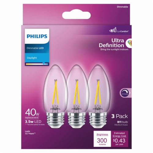Philips Ultra Definition 3.5 Watts 40-Watt B11 Clear Daylight Light Bulbs 5000K Perspective: left