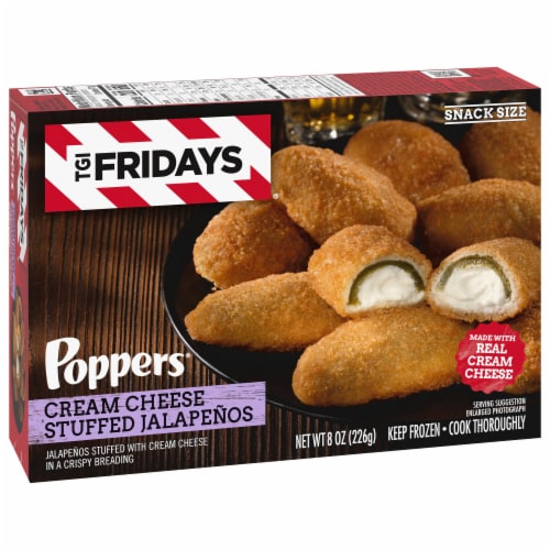 TGI Fridays Frozen Appetizers Cream Cheese Stuffed Jalapeno Poppers Box Perspective: left