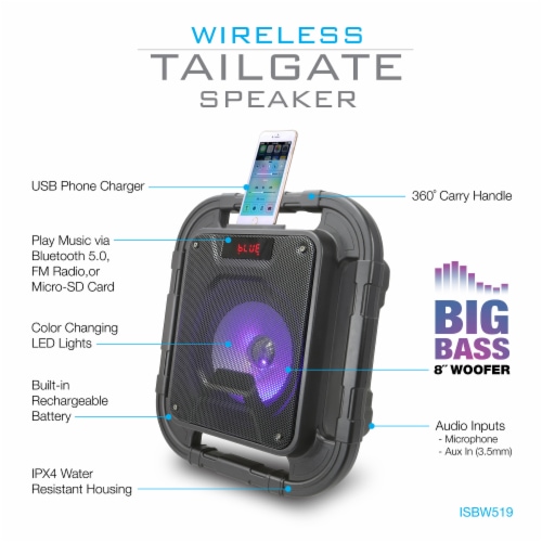 Tailgate speaker with sales microphone