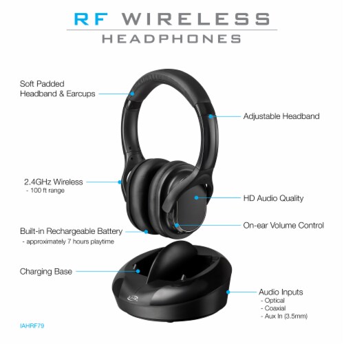 iLive RF Wireless Over-Ear Headphones - Black Perspective: left