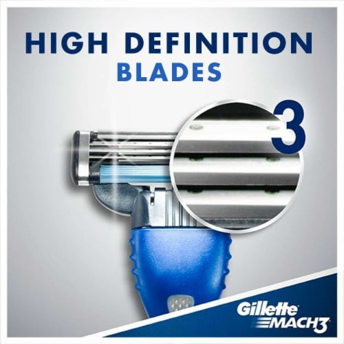 Gillette Mach3 Men's Smooth Blue Pivot 3-Blade Disposable Razors Perspective: left