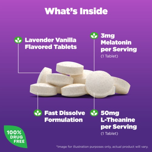 Natrol® Three A.M. Melatonin Sleep Aid Supplement Lavender Vanilla Flavored Fast Dissolve Tablets Perspective: left
