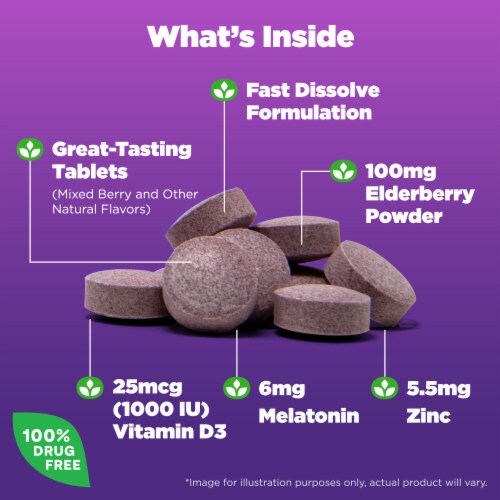 Natrol® Sleep + Immune Health Sleep Aid Supplement Mixed Berry Flavored Fast Dissolve Tablets Perspective: left