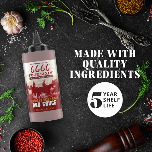 6666 4 Sixes Straight Sixes Spicy BBQ Sauce, Texas Style Spicy Barbecue Sauce Perspective: left