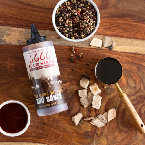Four Sixes Top Hand Hickory BBQ Sauce Perspective: left
