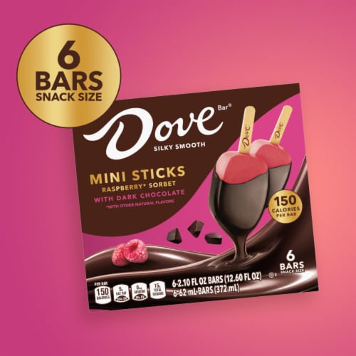 DOVE Raspberry with Dark Chocolate Sorbet Bars Perspective: left