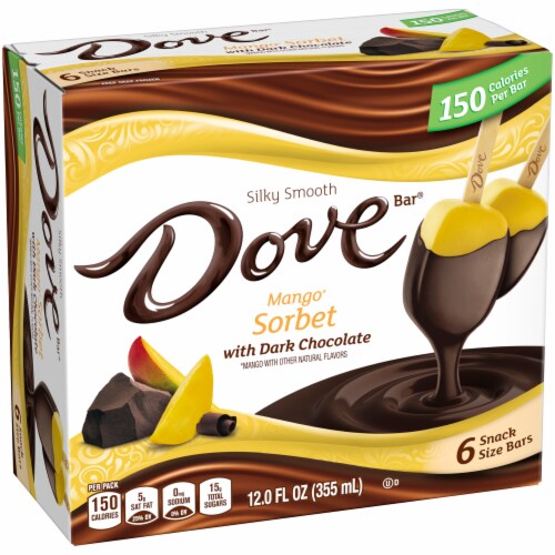 Dove Bar Mango Sorbet with Dark Chocolate Snack Size Bars Perspective: left