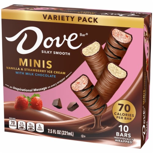 DOVE Vanilla & Strawberry Ice Cream Mini Milk Chocolate Individually Wrapped Ice Cream Bars Perspective: left