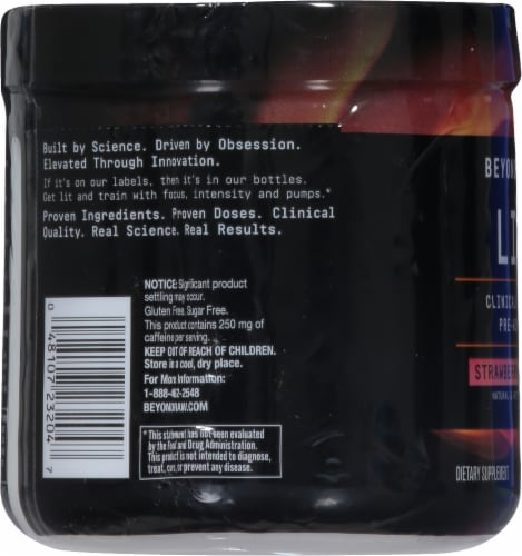 GNC Beyond Raw Strawberry Lemonade LIT Clinically Dosed Pre-Workout Perspective: left