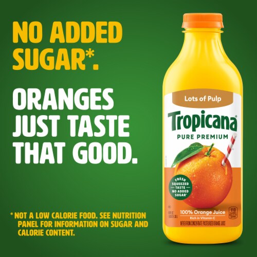 Tropicana Pure Premium Original Lots Of Pulp No Sugar Added 100% Orange Juice Perspective: left