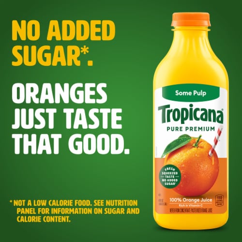 Tropicana Pure Premium Original Some Pulp No Sugar Added 100% Orange Juice Perspective: left