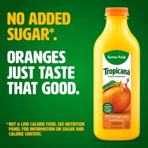 Tropicana Pure Premium Original Some Pulp No Sugar Added 100% Orange Juice Perspective: left