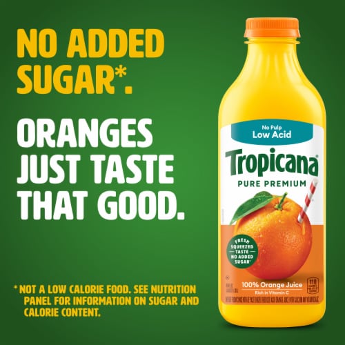 Tropicana Pure Premium Original No Pulp No Sugar Added Low Acid 100% Orange Juice Perspective: left