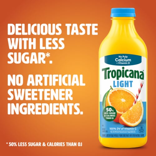 Tropicana Light Orange Juice Beverage, No Pulp, Calcium and Vitamin D Perspective: left