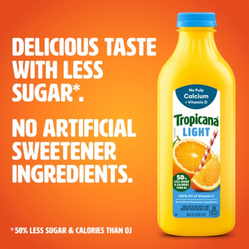 Tropicana Light Orange Juice Beverage, No Pulp, Calcium and Vitamin D Perspective: left