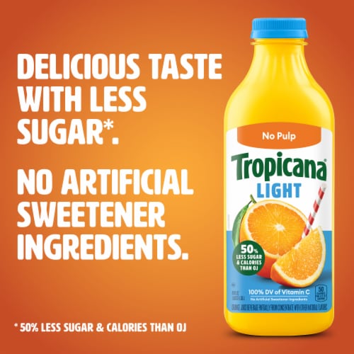 Tropicana Light Orange Juice Beverage, No Pulp Perspective: left