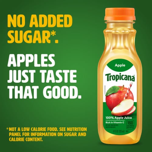 Tropicana No Sugar Added Single Serve 100% Apple Juice Perspective: left