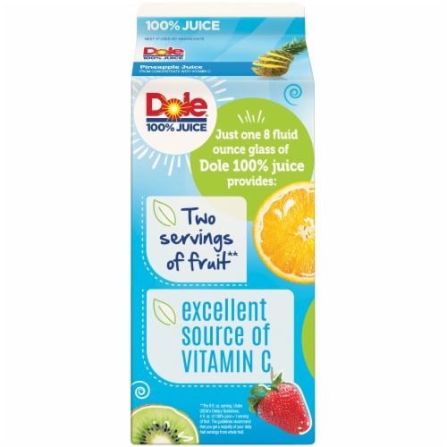 Dole 100% Pineapple Juice, 59 Fl Oz Carton Perspective: left