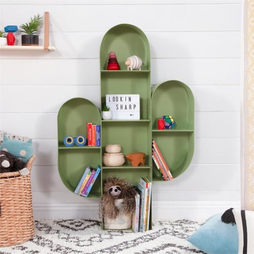 Babyletto Cactus Bookcase in Sage Green Perspective: left