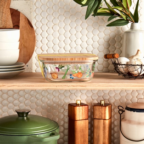 Tabletops Gallery Glass Food Storage with Wood Lid Perspective: left
