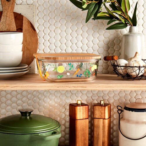 Tabletops Unlimited Gallery Glass Food Storage Container with Bamboo Lid Perspective: left