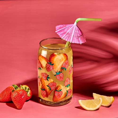 Tabletops Gallery Fruity Soda Can Glass – Strawberry Perspective: left