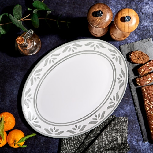 Tabletops Gallery Carrara Matte Melamine Oval Platter Perspective: left