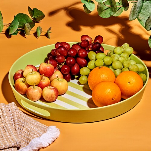 Tabletops Gallery Fruity Bamboo Melamine Round Tray With Handles Perspective: left