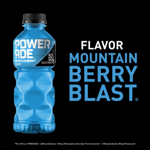 Powerade Blueberry Added Electrolyte & Vitamin Fruit Flavor Sports Drink Perspective: left