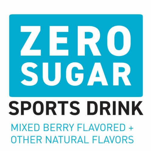 Powerade Zero Sugar Mixed Berry No Sugar Added Electrolyte & Vitamin Fruit Flavor Sports Drink Perspective: left