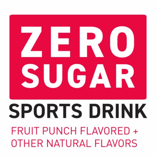 Powerade Zero Sugar Fruit Punch No Sugar Added Electrolyte & Vitamin Fruit Flavor Sports Drink Perspective: left