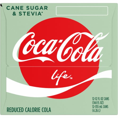 Coca-Cola Life Reduced-Calorie with Stevia Soda Can Perspective: left