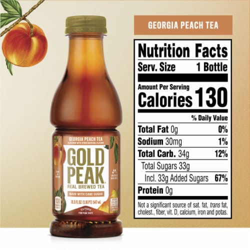 Gold Peak Peach Flavored Iced Tea Drink Perspective: left