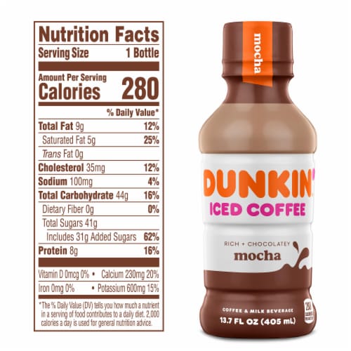 Dunkin' Mocha Iced Coffee Bottle Perspective: left