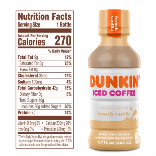 Dunkin' French Vanilla Iced Coffee Bottle Perspective: left