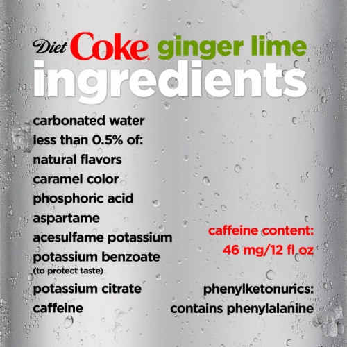 Diet Coke Ginger Lime Diet Soda Pop No Sugar Added Zero Calorie Soft Drink Fridge Pack Perspective: left