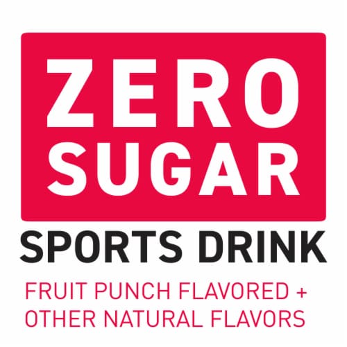 Powerade Zero Sugar Fruit Flavor Punch No Sugar Added Electrolyte & Vitamin Fruit Flavor Sport Drink Perspective: left