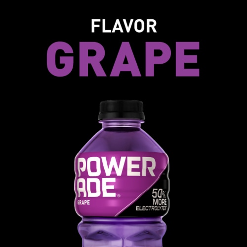 Powerade Grape Added Electrolyte & Vitamin Fruit Flavor Sports Drink Perspective: left