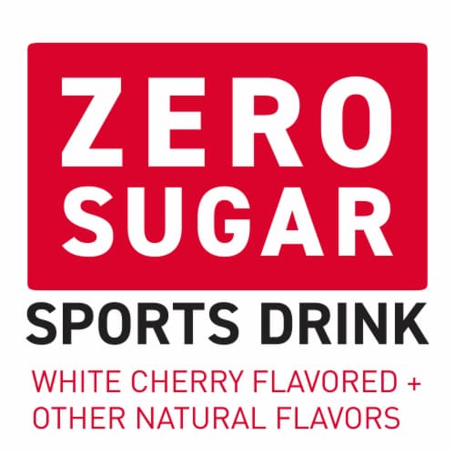 Powerade Zero Sugar White Cherry No Sugar Added Electrolyte & Vitamin Fruit Flavor Sports Drink Perspective: left