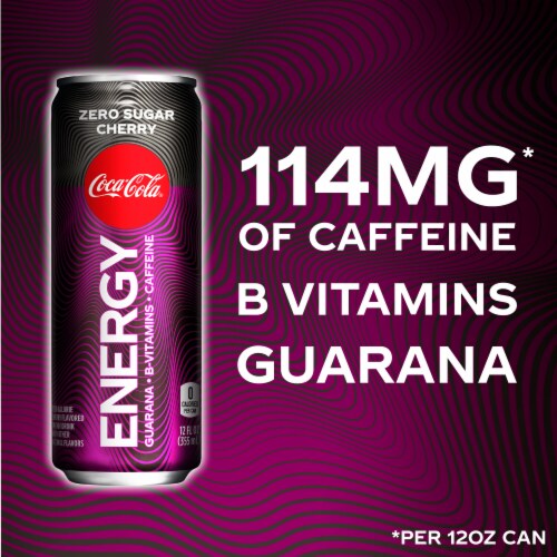 Cherry Coke Energy Zero Sugar High Caffeine Energy Drinks With Vitamins Perspective: left