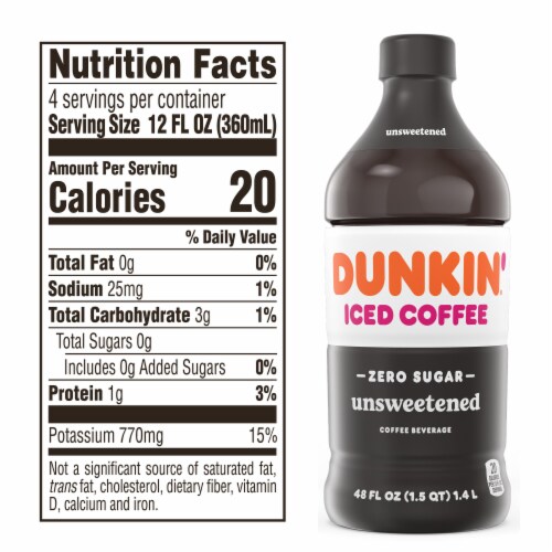 Dunkin' Unsweetened Iced Coffee Bottle Perspective: left